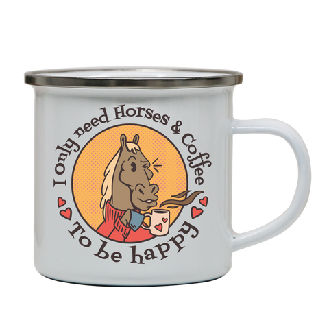 Horses and coffee love enamel camping mug White