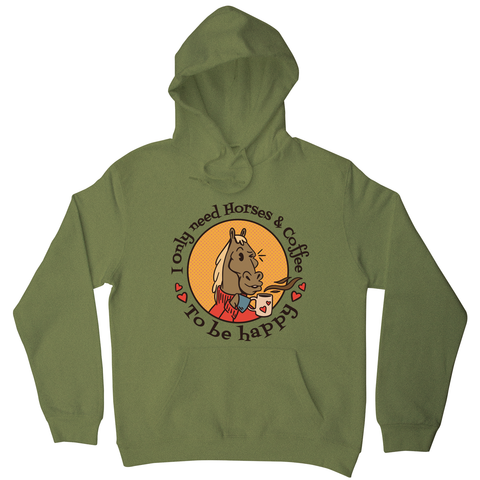 Horses and coffee love hoodie Olive Green