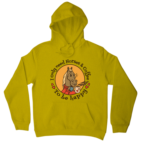 Horses and coffee love hoodie Yellow