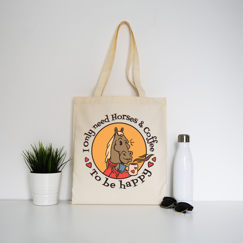Horses and coffee love tote bag canvas shopping Natural