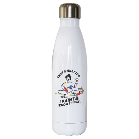 I paint & know things water bottle stainless steel reusable White