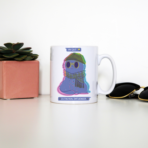 Influencer cartoon cat mug coffee tea cup White