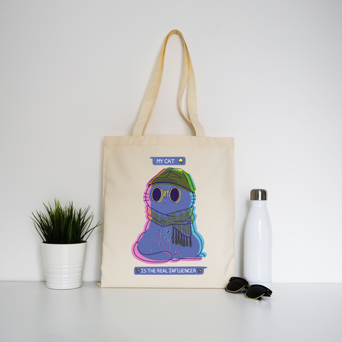 Influencer cartoon cat tote bag canvas shopping Natural