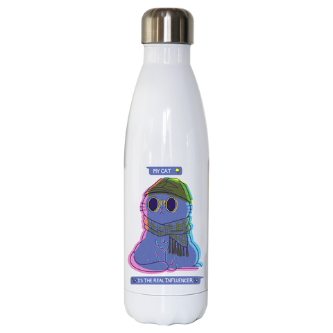 Influencer cartoon cat water bottle stainless steel reusable White