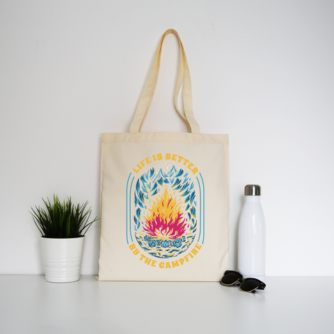 Life is better campfire tote bag canvas shopping Natural