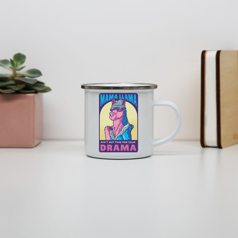 Mama llama enamel camping mug White