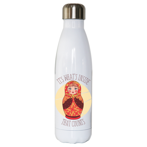 Matryoshka quote water bottle stainless steel reusable White