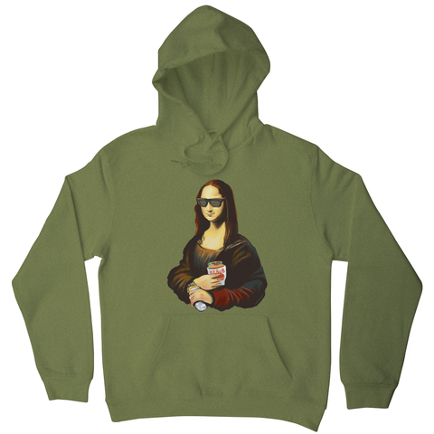 Mona Lisa kebab food painting hoodie Olive Green
