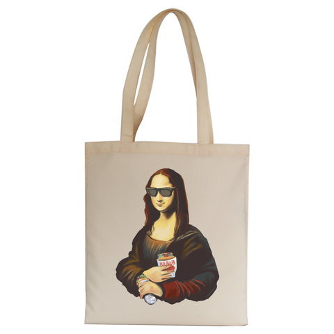 Mona Lisa kebab food painting tote bag canvas shopping Natural