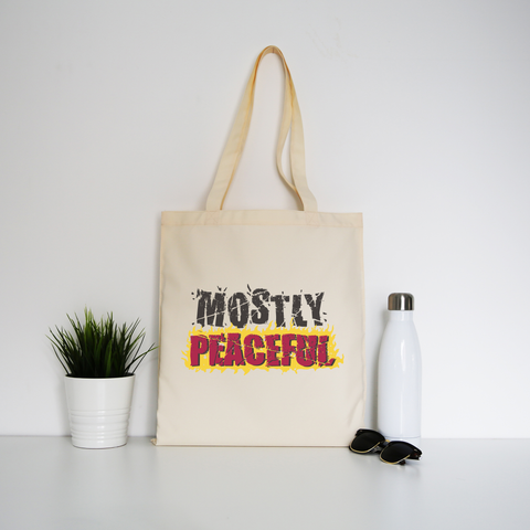 Mostly peaceful tote bag canvas shopping Natural