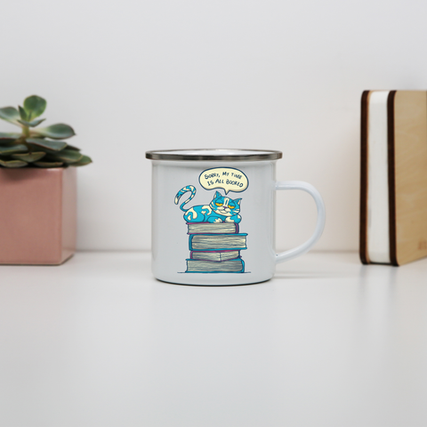 My time is booked enamel camping mug White