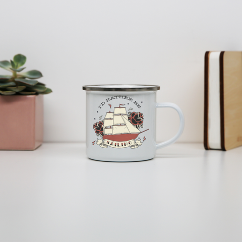 Nautical ship sailing ocean enamel camping mug White