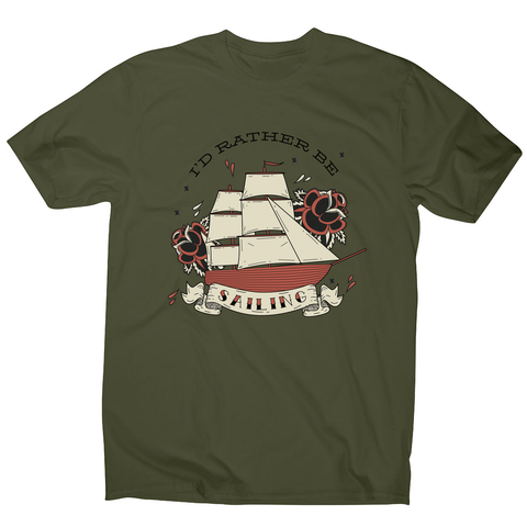 Nautical ship sailing ocean men's t-shirt Military Green
