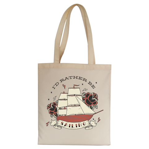Nautical ship sailing ocean tote bag canvas shopping Natural
