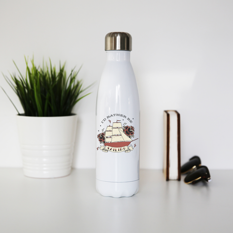 Nautical ship sailing ocean water bottle stainless steel reusable White