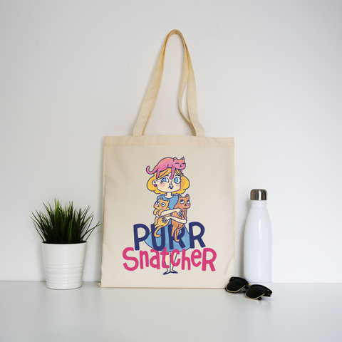 Purr Snatcher tote bag canvas shopping Natural