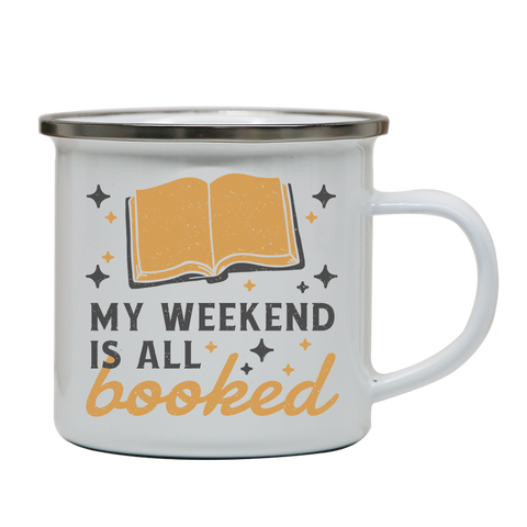Reading books hobby pun enamel camping mug White