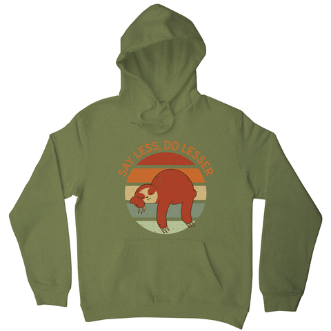 Retro sunset sloth hoodie Olive Green