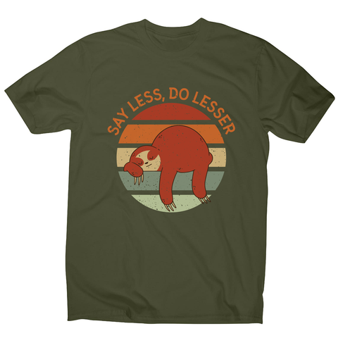 Retro sunset sloth men's t-shirt Military Green