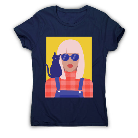 Stylish girl with cat - illustration graphic women's t-shirt - Graphic Gear