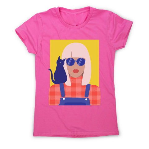 Stylish girl with cat - illustration graphic women's t-shirt - Graphic Gear