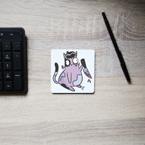 Spooky zombie cat coaster drink mat Set of 2