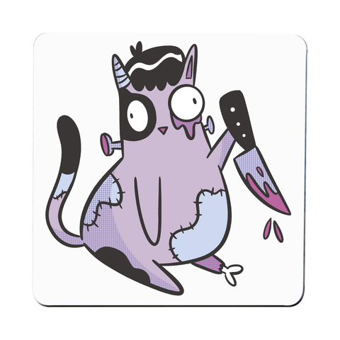 Spooky zombie cat coaster drink mat Set of 2