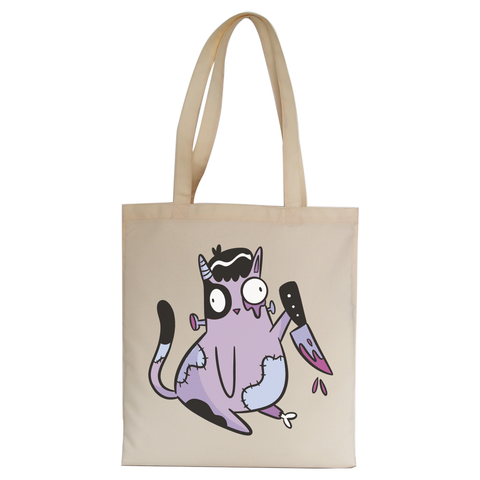 Spooky zombie cat tote bag canvas shopping Natural