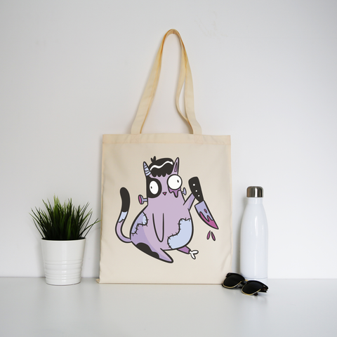 Spooky zombie cat tote bag canvas shopping Natural