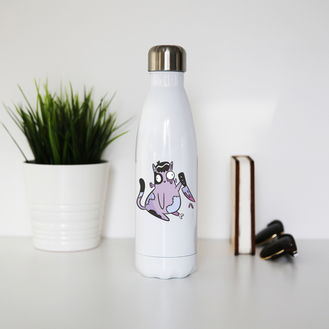 Spooky zombie cat water bottle stainless steel reusable White