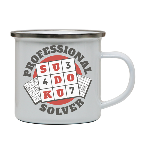 Sudoku hobby badge enamel camping mug White