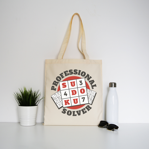 Sudoku hobby badge tote bag canvas shopping Natural