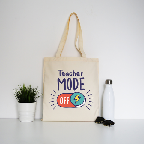 Teacher mode on education tote bag canvas shopping Natural
