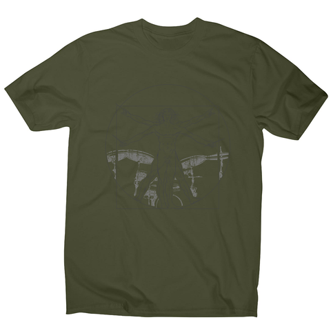 Vitruvian drummer man men's t-shirt Military Green