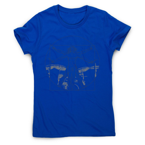 Vitruvian drummer man women's t-shirt Blue