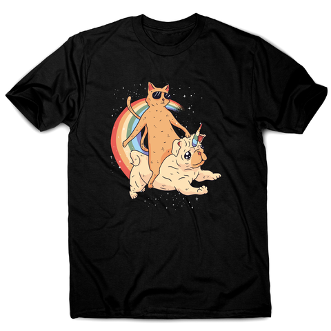 Cat riding unidog funny illustration t-shirt men's - Graphic Gear