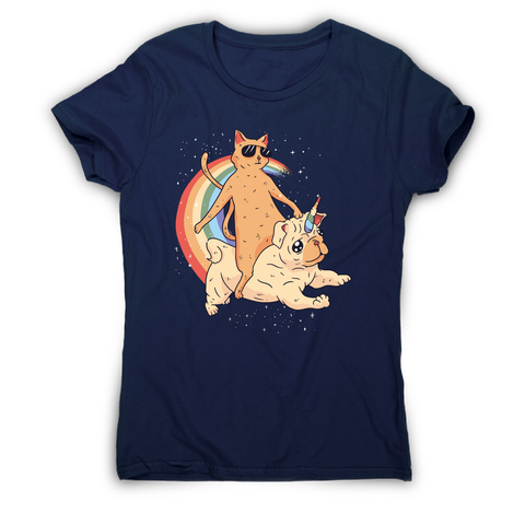 Cat riding unidog funny illustration t-shirt women's - Graphic Gear