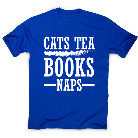 Cats tea books naps awesome funny slogan t-shirt men's - Graphic Gear