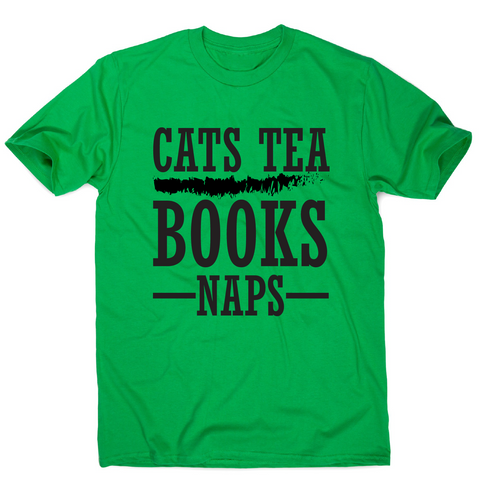Cats tea books naps awesome funny slogan t-shirt men's - Graphic Gear