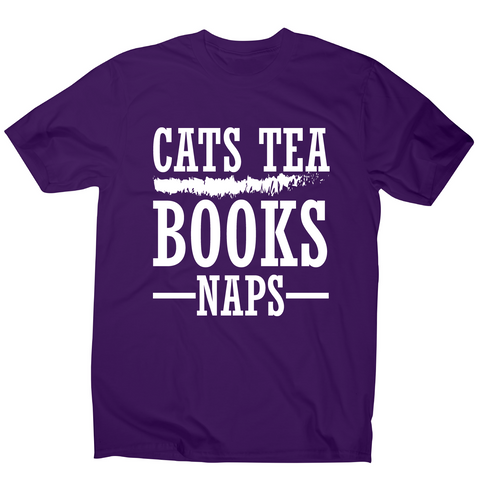 Cats tea books naps awesome funny slogan t-shirt men's - Graphic Gear