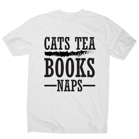 Cats tea books naps awesome funny slogan t-shirt men's - Graphic Gear