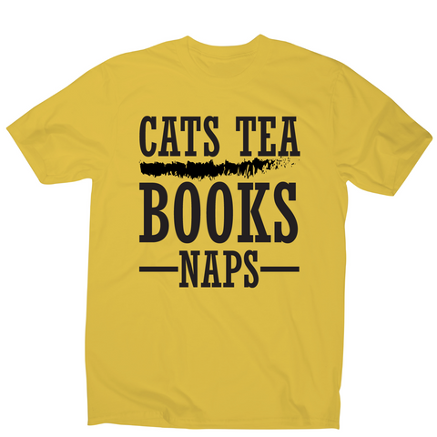 Cats tea books naps awesome funny slogan t-shirt men's - Graphic Gear